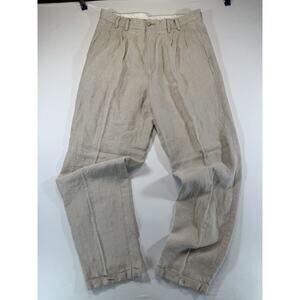Turnbury Linen Trousers Men’s 34x32 Beige Tan Cuffed Pants Lightweight